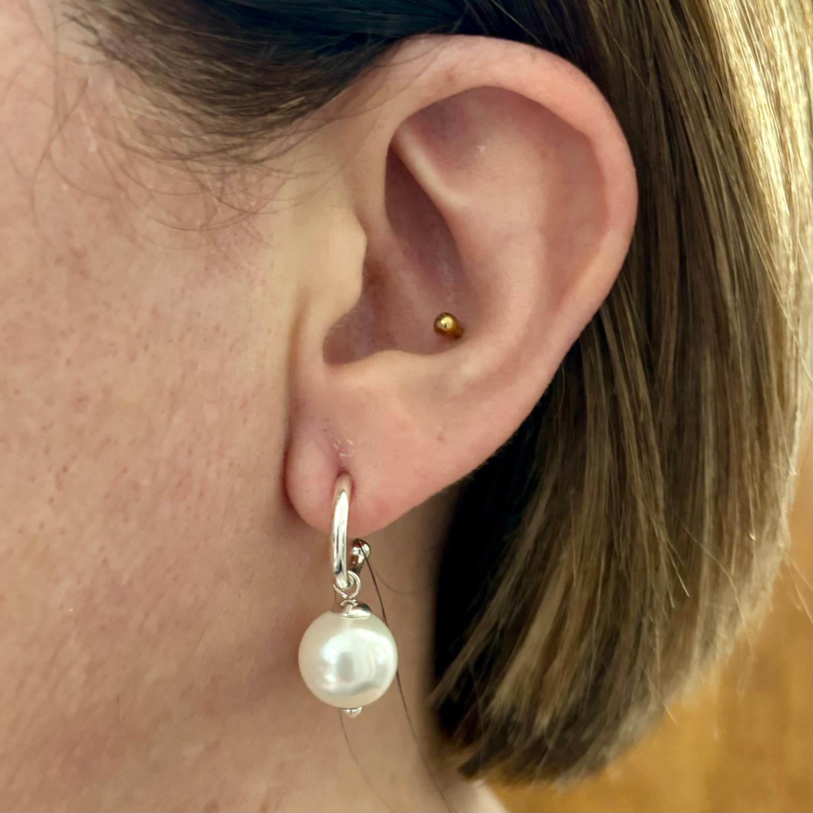 Pendientes aros de Plata de ley con Perlas cultivadas colgantes 4